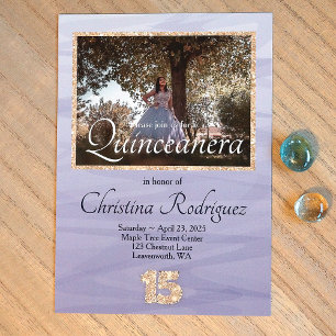 Hellblau, Gold Glitter 15 Quinceanera Foto Einladung