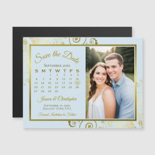 Hellblau & Gold Kalender Foto Aufbewahrungsdatum M Magneteinladung