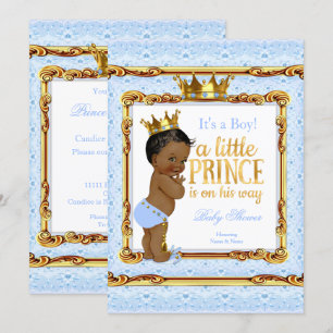 Hellblau Gold Weiß Prinz Baby Shower Ethnisch Einladung