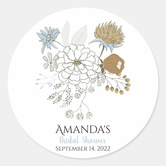 Hellblau-grau-bräunliche Sommerfloralen Runder Aufkleber (Vorderseite)