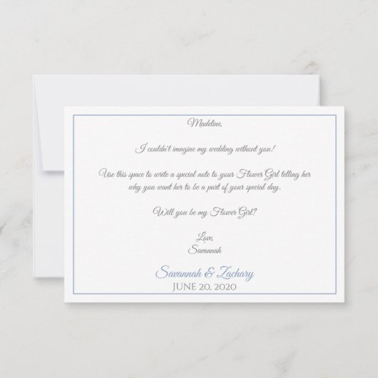 Hellblau & grau Elegant Seien Sie meine Blütenmädc Karte (Rückseite)