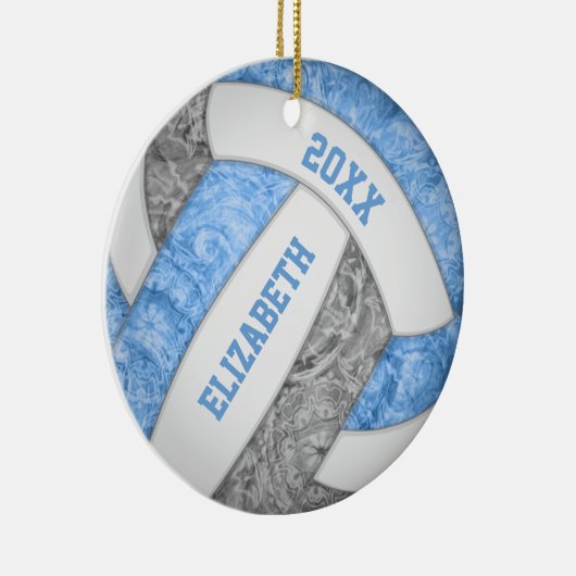 Hellblau-grau-weißer gürteliger Volleyball Keramik Ornament (Rechts)