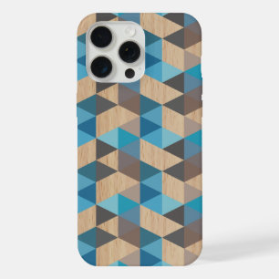 Hellblau-graues Holz-Polygon-Kunstmuster im klassi iPhone 15 Pro Max Hülle