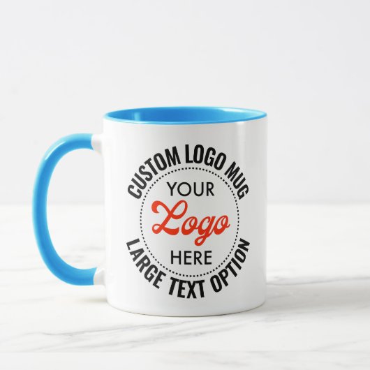 HELLBLAU Große Text Promotional Combo Logo Tasse (Links)