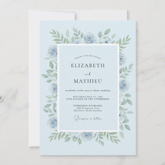 Hellblau-grüne Floral-Hochzeit Einladung (Vorderseite)