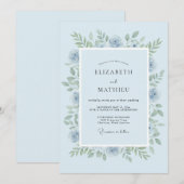 Hellblau-grüne Floral-Hochzeit Einladung (Vorne/Hinten)