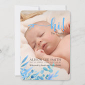 Hellblau "Hi" mit Blätter-Geburtsankündigung Ankündigung (Vorderseite)