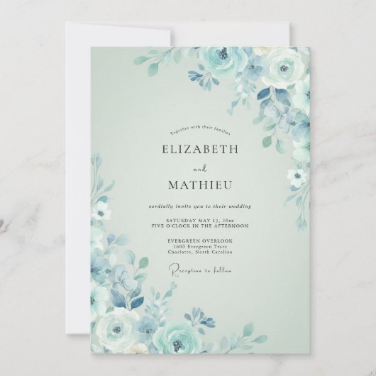 Hellblau Hochzeit im Winter Einladung (Vorderseite)