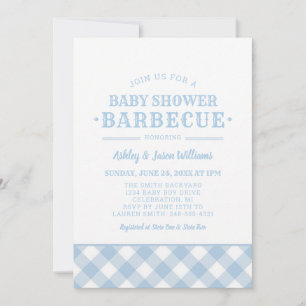 Hellblau kariert BBQ Baby Shower Einladung