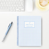 Hellblau kariert Grandmillennial Monogramm Name Notizblock