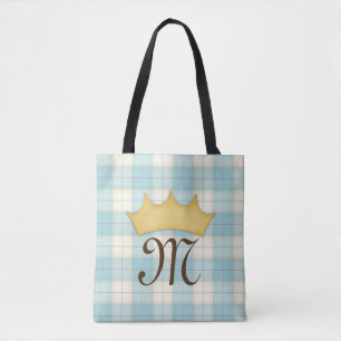 Hellblau kariert Tartan mit Monogramm Prinzessin Tasche