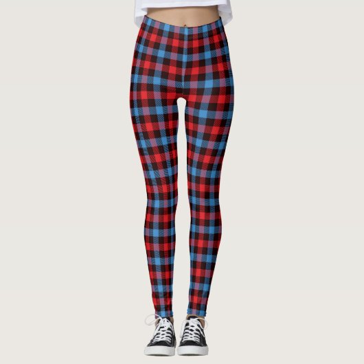 Hellblau/Karierte Frauen Leggings (Vorderseite)