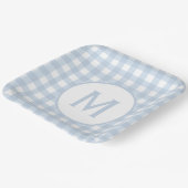 Hellblau kariertes Gingham-Muster mit Monogramm Pappteller (Gewinkelt)