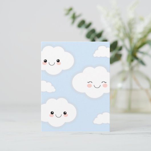 Hellblau lächelnde Wolken Postkarte (Stehend Vorderseite)