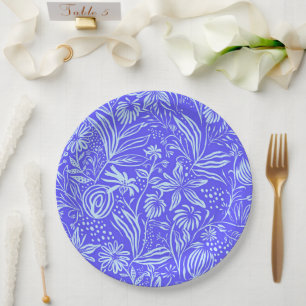 Hellblau-Lila-Blumenmuster Pappteller