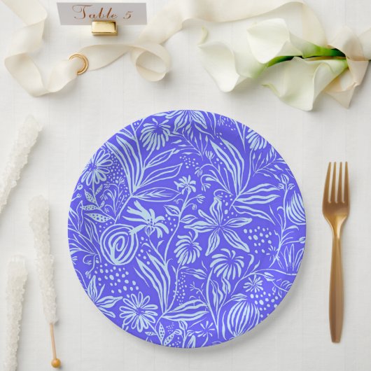 Hellblau-Lila-Blumenmuster Pappteller (Hochzeit)