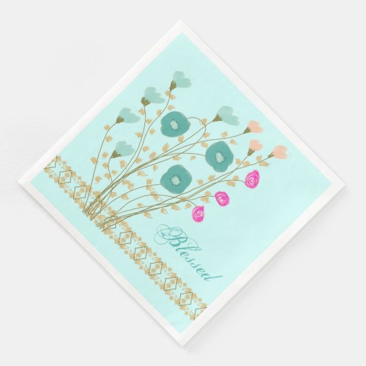 Hellblau mit Blumenpapier Napkin Serviette (Ecke)