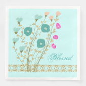 Hellblau mit Blumenpapier Napkin Serviette (Vorderseite)
