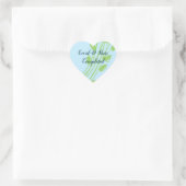 Hellblau mit grünem Leaf-Design akzentriert Herz-Aufkleber (Tasche)