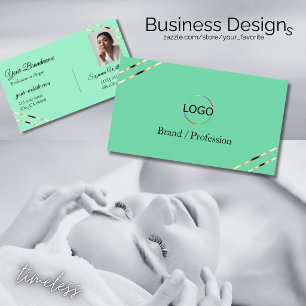 Hellblau mit Rosen-Gold-Linien-Logo und Foto Visitenkarte