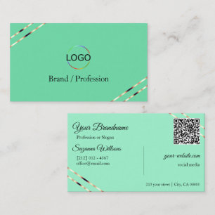 Hellblau mit Rosen-Gold-Linien-Logo und QR-Code Visitenkarte