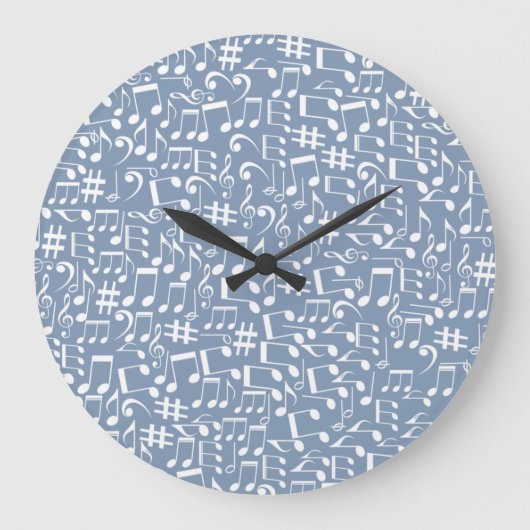 Hellblau mit tanzenden Noten Große Wanduhr (Vorderseite)