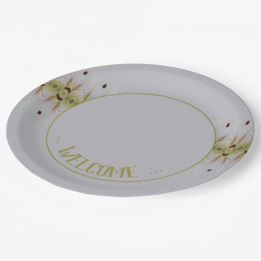 Hellblau mit Zitronengrün Pappteller (Schrägansicht)