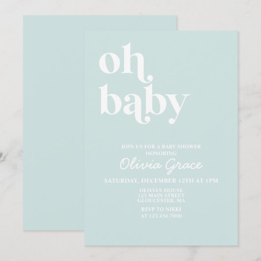 Hellblau Moderne einfache Babydusche Einladung (Vorne/Hinten)