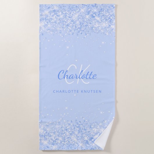 Hellblau-Name Monogram elegant Strandtuch (Vorderseite)