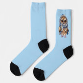 hellblau Niedlich Owl trinkt Schokoladensocken Socken (Linkes Detail)
