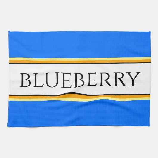 Hellblau orange weiße Streifen "BLUEBERRY" Text Geschirrtuch (Horizontal)