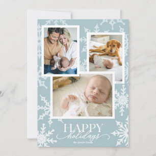 Hellblau Pastell-Schneekristall-Collage Feiertagskarte
