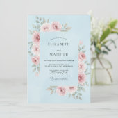 Hellblau-rosa Blumige Hochzeit Einladung (Stehend Vorderseite)