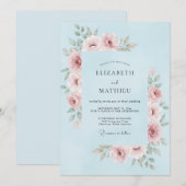 Hellblau-rosa Blumige Hochzeit Einladung (Vorne/Hinten)