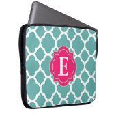 Hellblau-rosa-Quatrefolienmonogramm Laptopschutzhülle (Vorne Rechts)