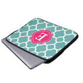 Hellblau-rosa-Quatrefolienmonogramm Laptopschutzhülle (Vorne Knopf)