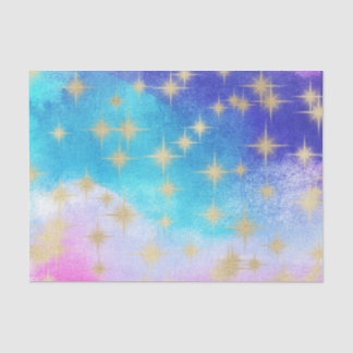 Hellblau, Rosa, Wasserfarbe Lila und goldene Stern Seidenpapier