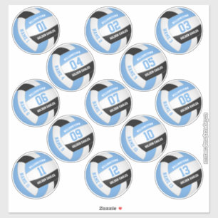 hellblau schwarz 13 Volleyballspieler-Namen Aufkleber