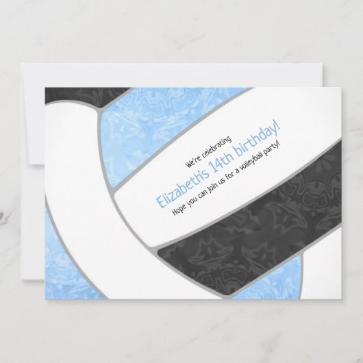 hellblau schwarz Girl Volleyball Geburtstagsparty Einladung (Vorderseite)