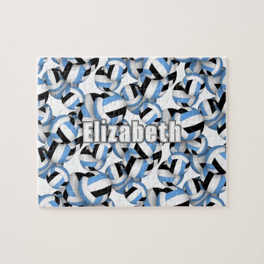 Hellblau-Schwarz-Mannschaftsfarben Volleyballs-Mus Puzzle (Horizontal)