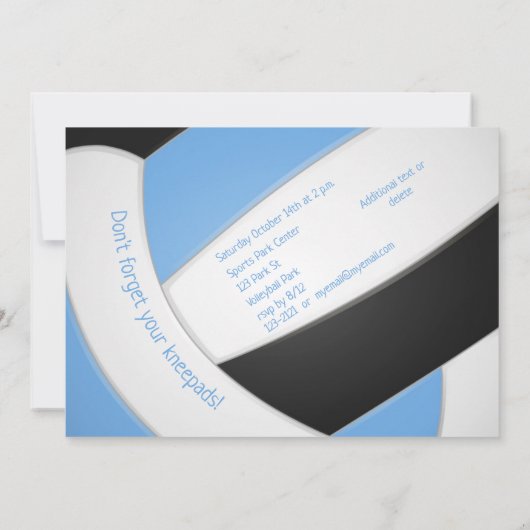 hellblau schwarz Volleyballmädchen Geburtstag Einladung (Rückseite)