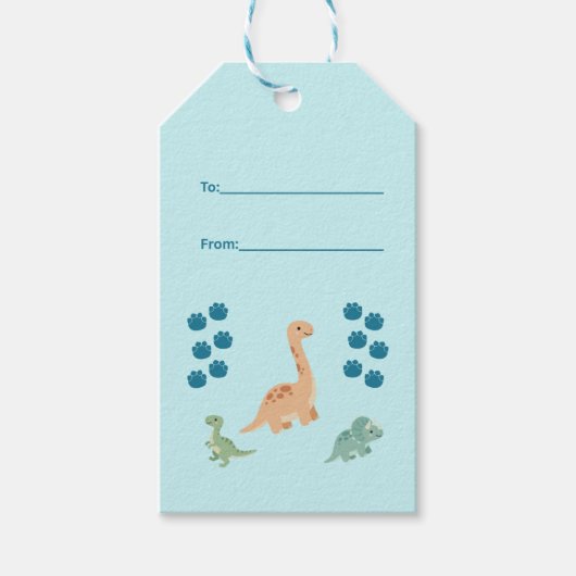 Hellblau süße Dinosaurier-Geburtstagsfeier Geschenkanhänger (Vorderseite)