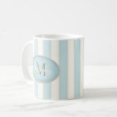 Hellblau und antike weiße Streifen Bronze Monogram Kaffeetasse (Vorderseite Links)