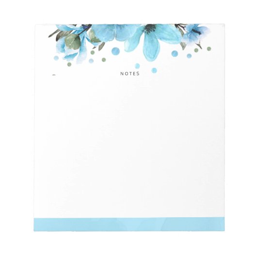 Hellblau und Aquarellfarben-Blume Notizblock (Vorderseite)