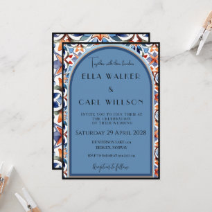 Hellblau und Chic Fliesenhochzeit Einladung