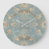 Hellblau und cremefarbene Mosaik gestört Stone Loo Große Wanduhr (Vorderseite)