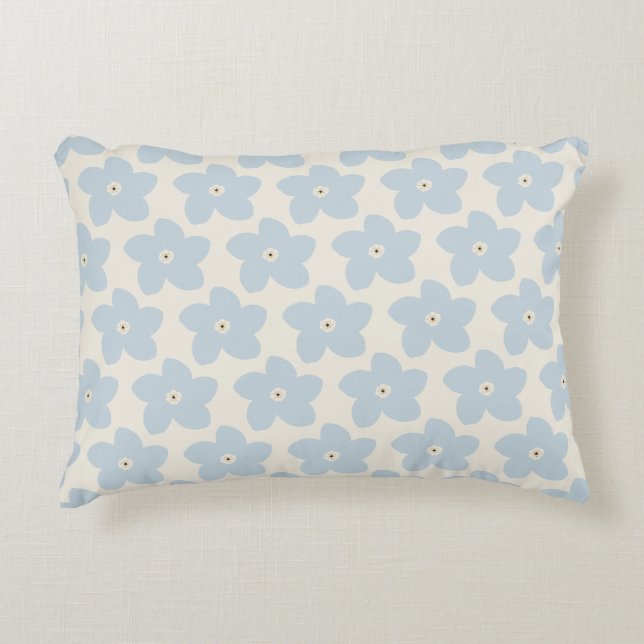 Hellblau und cremefarbene Retro-Blume Dekokissen (Vorderseite)