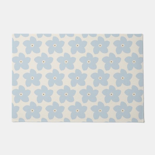 Hellblau und cremefarbene Retro-Blume Fußmatte (Vorderseite)