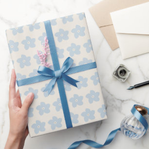 Hellblau und cremefarbene Retro-Blume Geschenkpapier