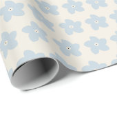Hellblau und cremefarbene Retro-Blume Geschenkpapier (Rolleneckpunkt)